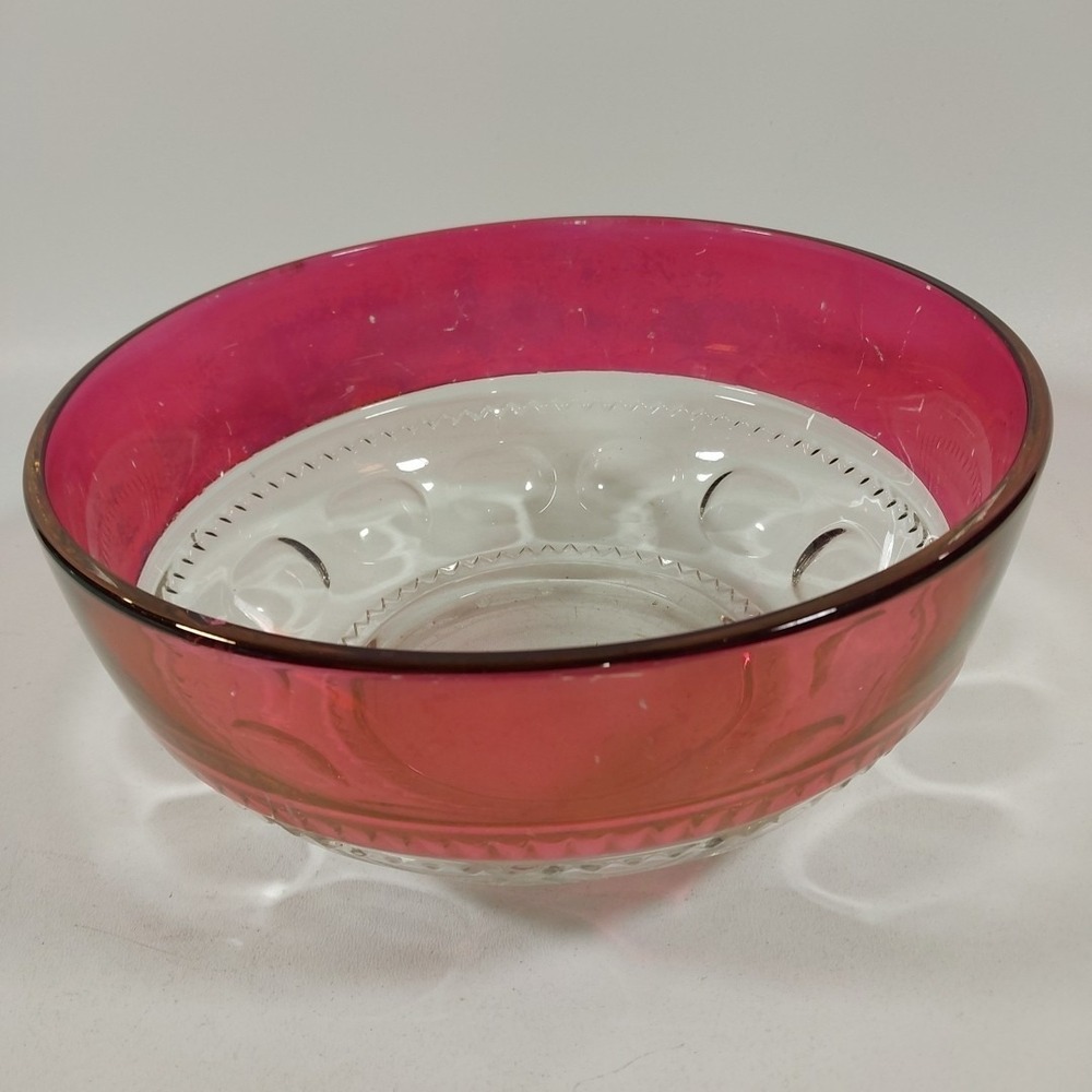 Vintage Tiffin Kings Crown Thumbprint Ruby Flashed Salad Serving Bowl 9‎ 1/2"